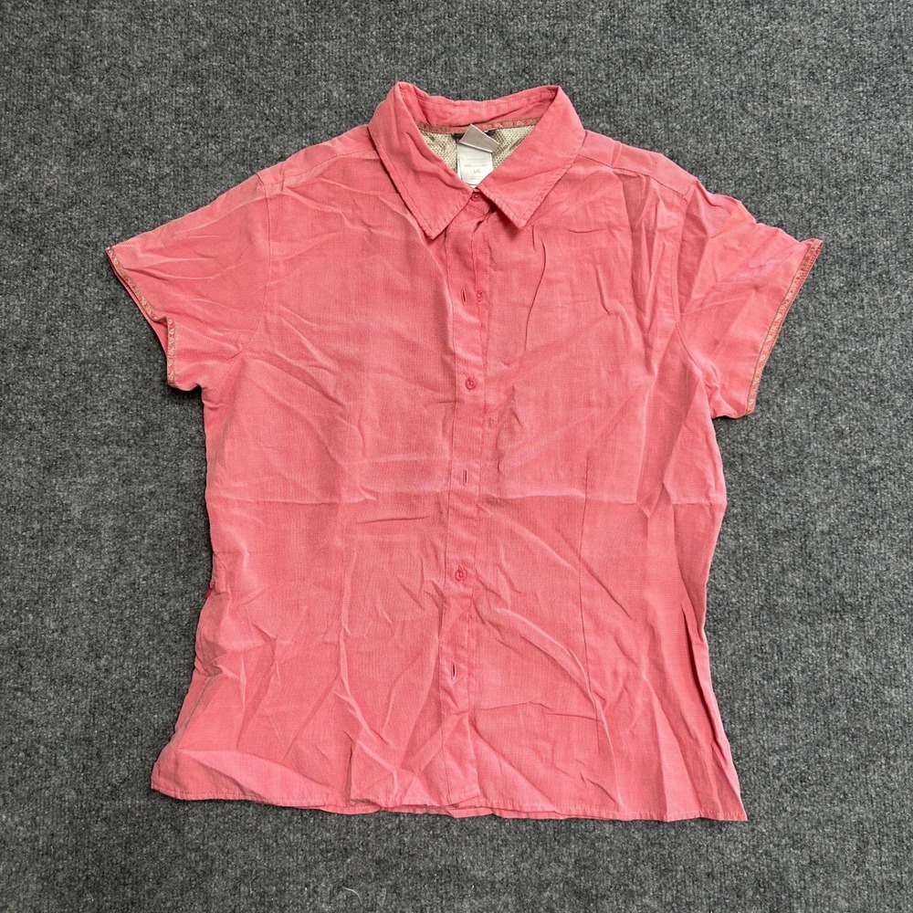 ExOfficio Button Down Womens Size L Pink Micro Check Short Sleeve Travel Shirt